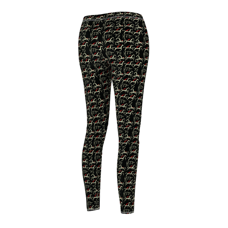 Black Women's Casual Leggings | Heiroglyphic Horse Pattern | Horse Heartbeat Line | Heaven Horses Exclusive Design