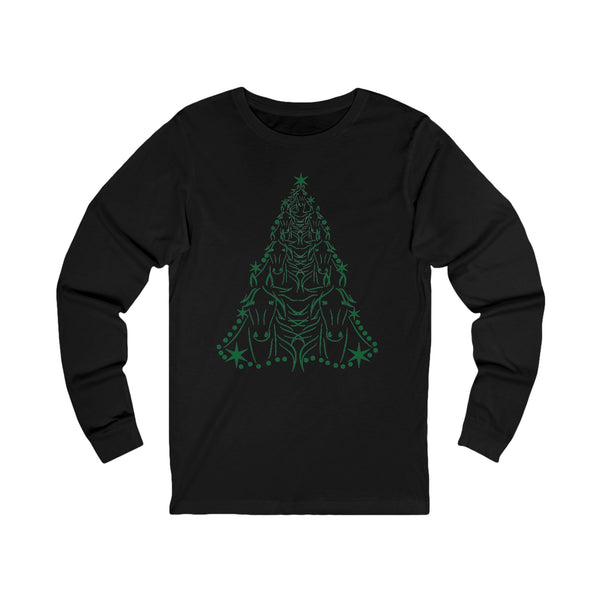 Cute Green Horse Christmas Tree Graphic | Unisex Jersey Long Sleeve Tee | Horse Lover Gifts
