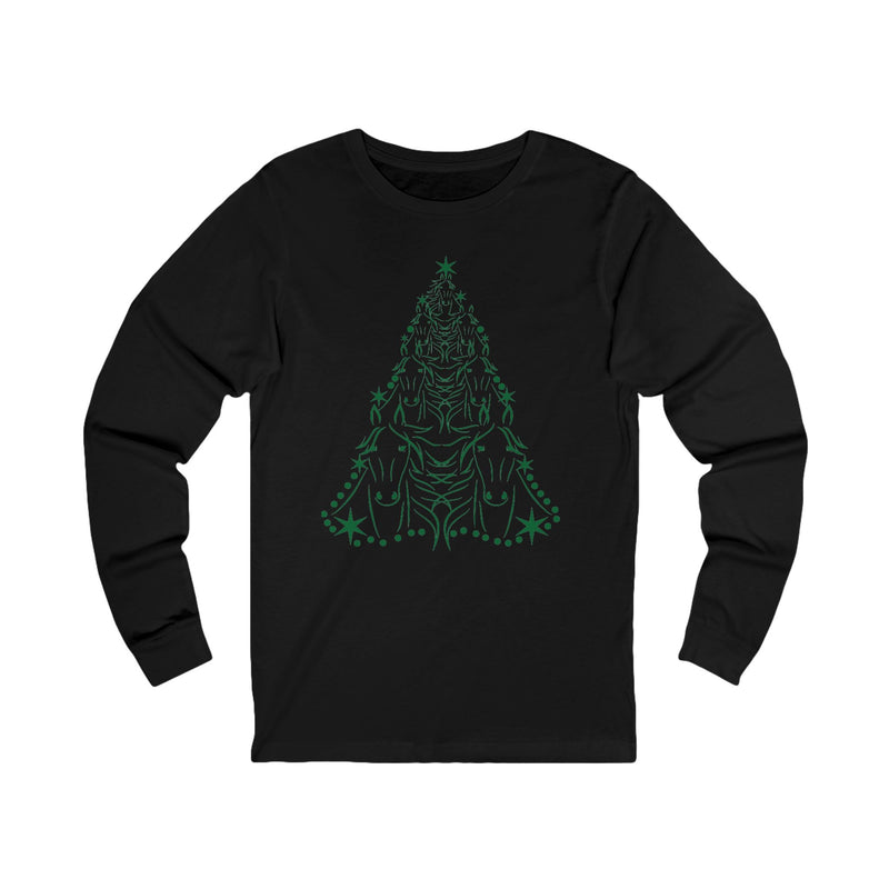 Cute Green Horse Christmas Tree Graphic | Unisex Jersey Long Sleeve Tee | Horse Lover Gifts