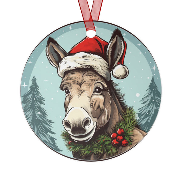 Christmas 2025 Donkey with Santa Hat and Holly Ornament Keepsake Gift | Equestrian Gifts