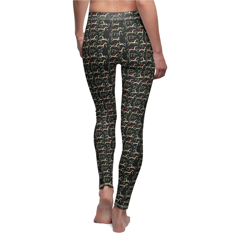 Black Women's Casual Leggings | Heiroglyphic Horse Pattern | Horse Heartbeat Line | Heaven Horses Exclusive Design