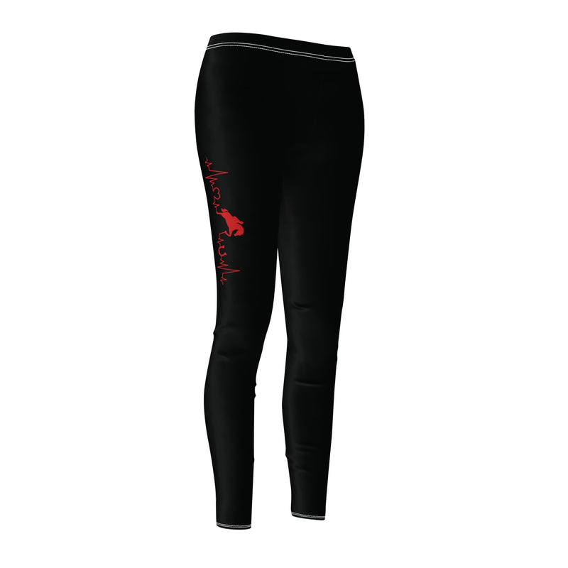 Black Casual Leggings with Red Heartbeat Line and Jumping Horse | Heaven Horses Exclusive Design
