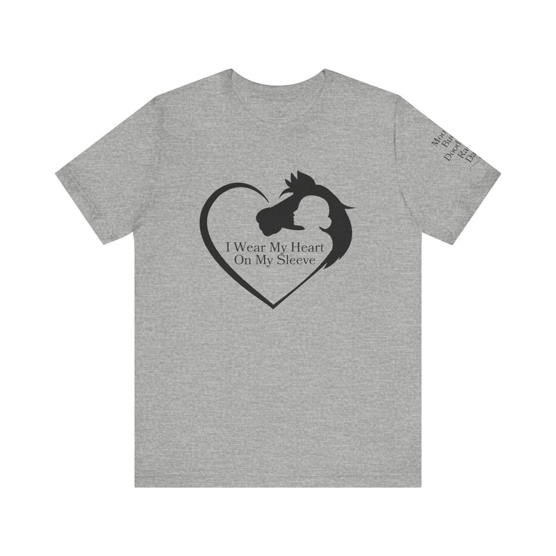 Personalized Wear My Heart on my Sleeve Unisex Jersey Short Sleeve Tee - Horse Names on Sleeve