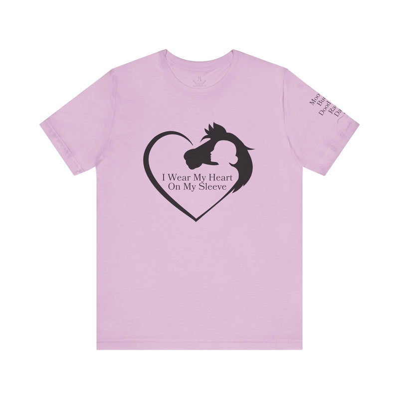 Personalized Wear My Heart on my Sleeve Unisex Jersey Short Sleeve Tee - Horse Names on Sleeve