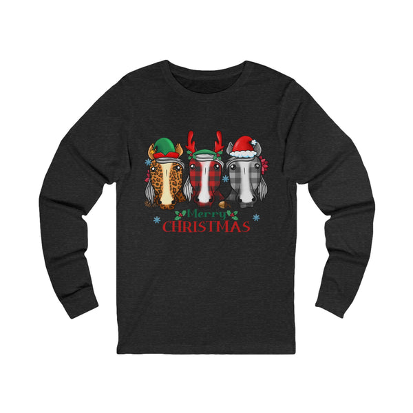 Plaid Santa Hat | Horse Merry Christmas Graphic | Unisex Jersey Long Sleeve Tee | Equestrian Gifts