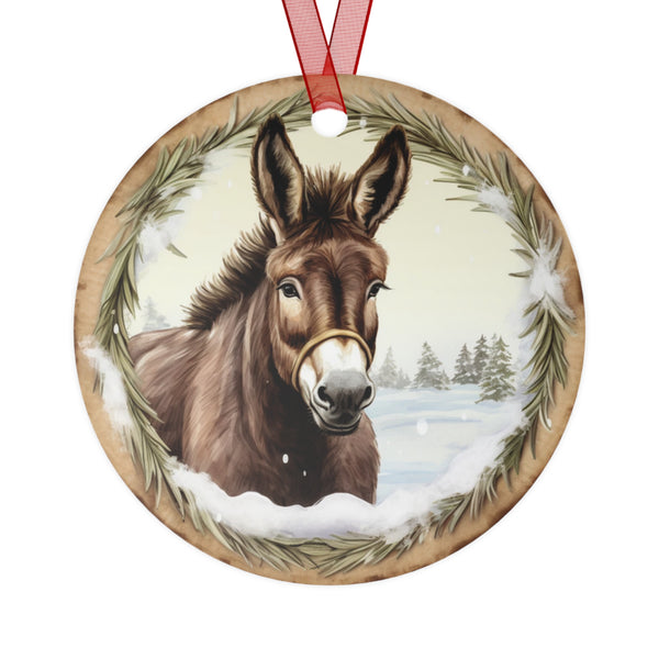 Christmas 2025 Metal Ornament Keepsake Gift | Donkey and Rosemary Winter Scene | Equestrian Gifts