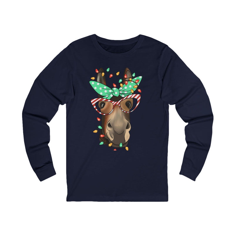 Cute Donkey Christmas Graphic | Unisex Jersey Long Sleeve Tee | Donkey Lovers and Owners Gifts