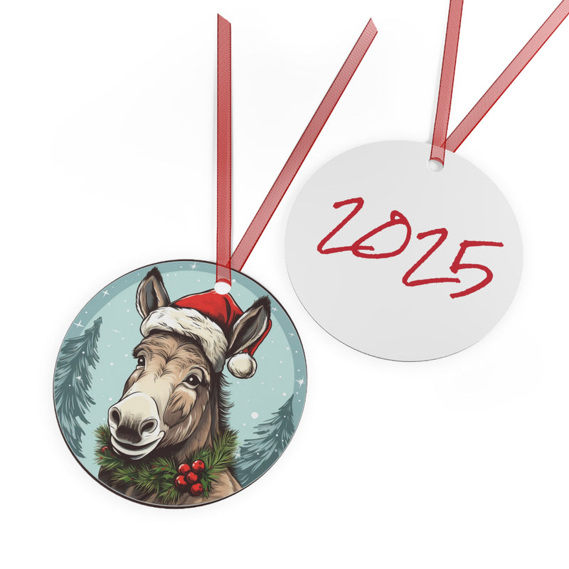 Christmas 2025 Donkey with Santa Hat and Holly Ornament Keepsake Gift | Equestrian Gifts