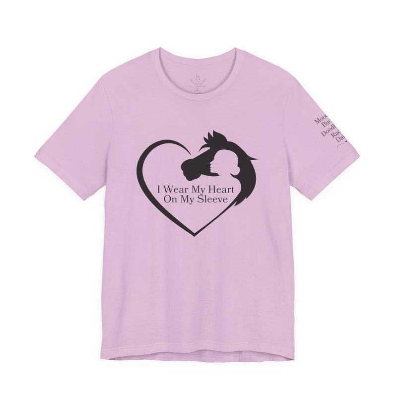 Personalized Wear My Heart on my Sleeve Unisex Jersey Short Sleeve Tee - Horse Names on Sleeve