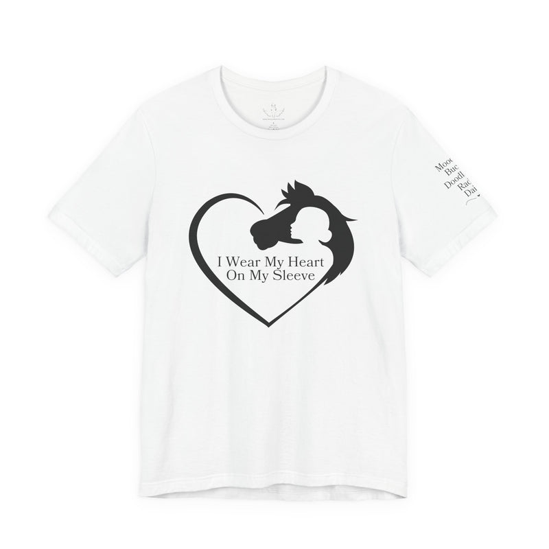 Personalized Wear My Heart on my Sleeve Unisex Jersey Short Sleeve Tee - Horse Names on Sleeve