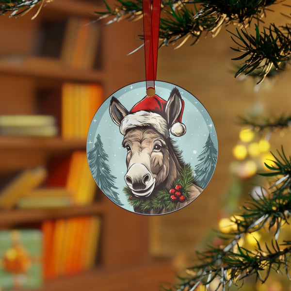 Christmas 2025 Donkey with Santa Hat and Holly Ornament Keepsake Gift | Equestrian Gifts