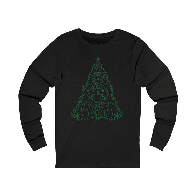 Cute Green Horse Christmas Tree Graphic | Unisex Jersey Long Sleeve Tee | Horse Lover Gifts