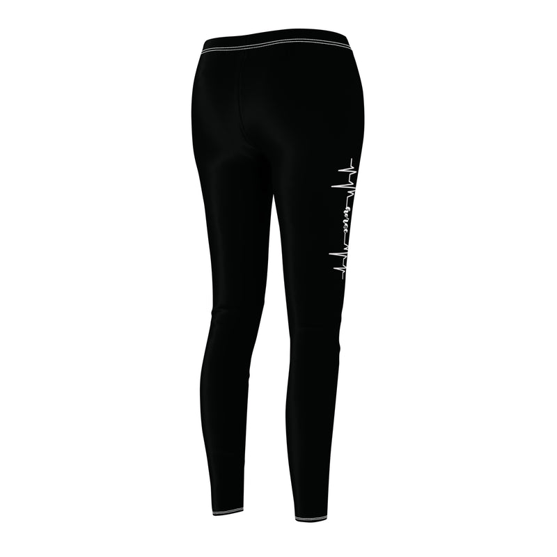 Black Casual Leggings with White Heartbeat Line and Jumping Horse | Heaven Horses Exclusive Design
