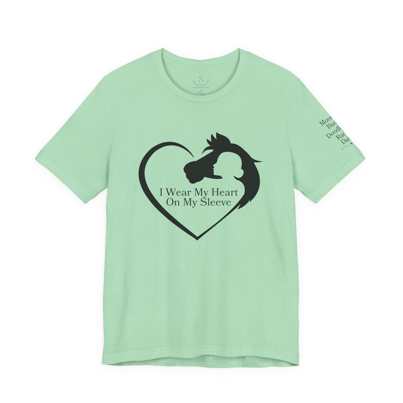 Personalized Wear My Heart on my Sleeve Unisex Jersey Short Sleeve Tee - Horse Names on Sleeve