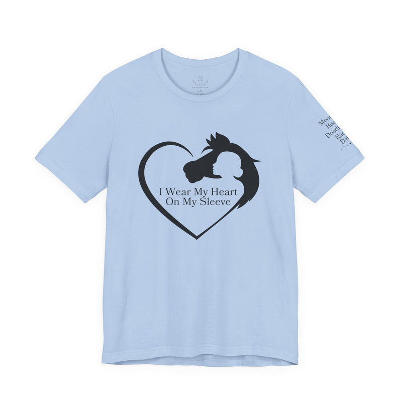 Personalized Wear My Heart on my Sleeve Unisex Jersey Short Sleeve Tee - Horse Names on Sleeve