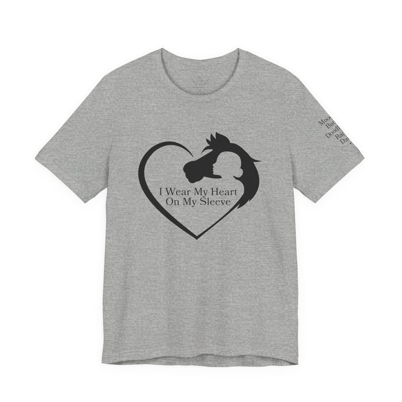 Personalized Wear My Heart on my Sleeve Unisex Jersey Short Sleeve Tee - Horse Names on Sleeve