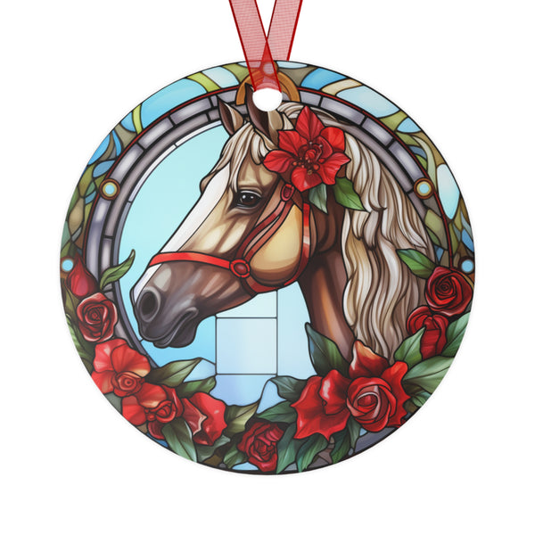 Christmas 2025 Metal Ornament Keepsake Gift | Stained Glass Palomino Horse | Equestrian Gifts
