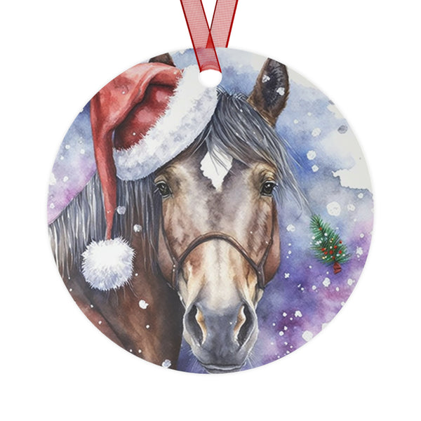 Christmas 2024 Watercolor Bay Horse Santa Hat Ornament | Keepsake Gift | Equestrian Gifts