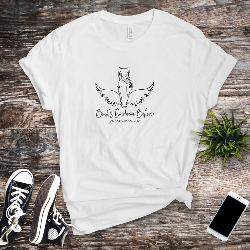 Angel Wings and Halo Personalized Horse Memorial Unisex Short Sleeve Tee by Bella & Canvas - Your Horse's Name